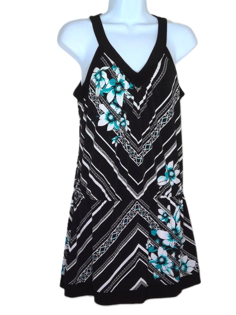 White House Black Market Floral Mini Dress Sleeveless V-Neck Flowy Stretch Sz S